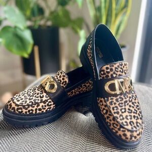 Michael Kors Leopard Print Loafers with Gold Logo